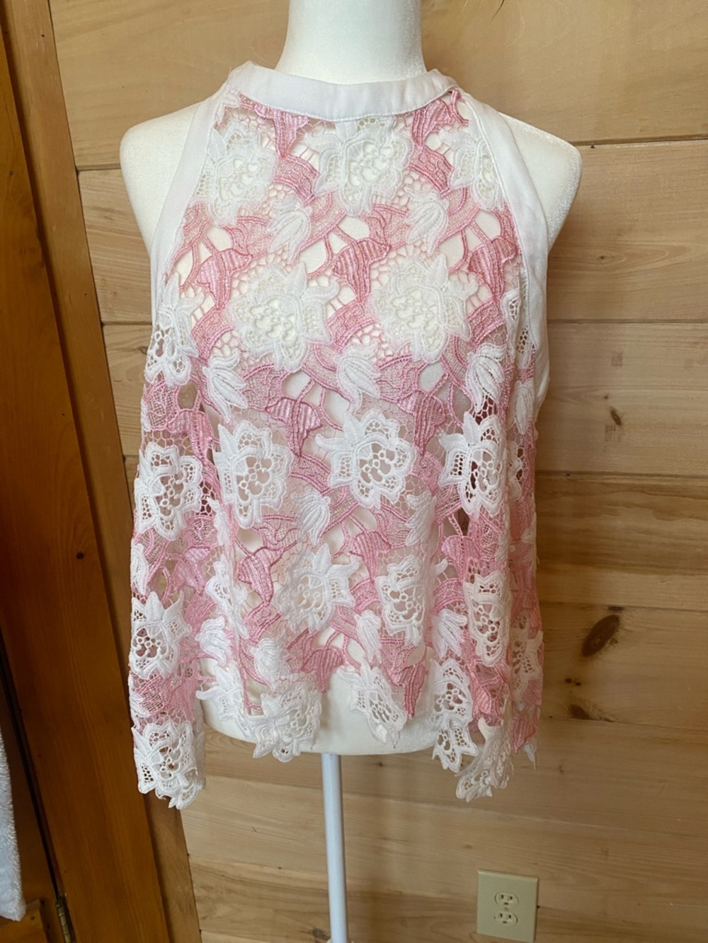 Women’s Pink and White Gracia Lace Top